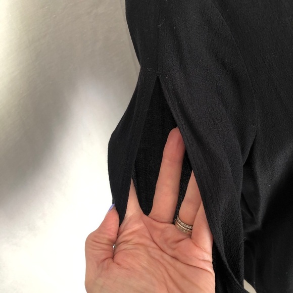 Topshop V-neck Black Blouse Top long sleeve open slit down arm size 8 - Picture 3 of 9